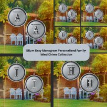 Silver Gray Monogram Personalized Family Chime