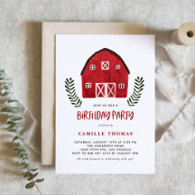 Watercolor Red Barn Birthday Party Collection