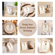 Teddy Bear Balloons Brown Stripes Birthday