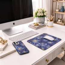 Modern Blue Gold Floral Pattern Tech Accessories