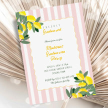 Lemon Graduation Invitations Pink Citrus Party Set