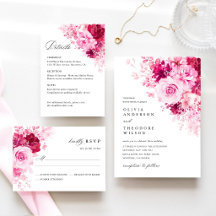 Hot Pink Floral Watercolor Wedding Suite