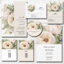 Modern Elegant White Floral Bouquet Wedding Suite