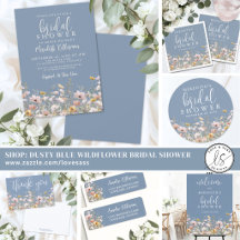 Dusty Blue Watercolor Wildflower Bridal Shower
