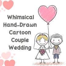 Whimsical Hand-Drawn Cartoon Couple Wedding