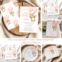 We Can Bearly Wait Pink Teddy Bear Baby Shower