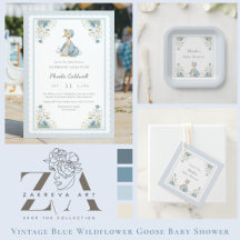 Vintage Blue Wildflower Goose Baby Shower 