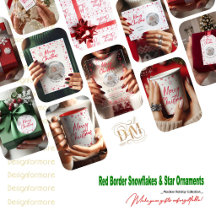 Red Christmas Border Snowflakes & Star Ornaments 