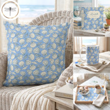 Coastal Seashell Beach Cottage Blue Home Decor