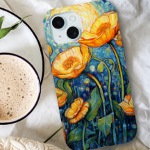 Elegant Art Nouveau Golden Yellow Poppy Mosaic Art
