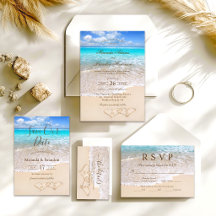 Elegant Blue Ocean Beach Wedding Invitation Suite