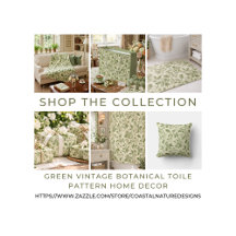 Green Vintage Botanical Toile Pattern Home Decor
