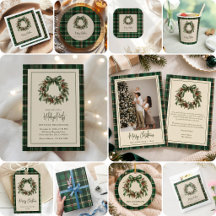 Green Tartan Wreath Christmas Holiday Party