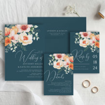 Orange Teal Blue Spring Peach Floral Wedding
