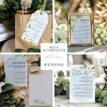 Blue Watercolor & White Rose Wedding Collection