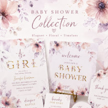 Elegant Blush & Lavender Floral Girl Baby Shower