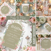 Sage Green Baby Bloom Baby Shower Invitation