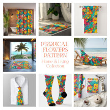 Colorful tropical flowers and leaves pattern