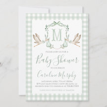 Preppy Green Stork Baby Shower Set