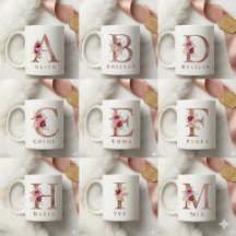Luxury Rose Gold Floral Monogram Mugs Collection
