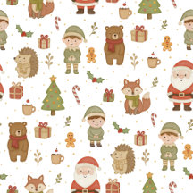 Cute Santa & Woodland Animal Christmas Pattern
