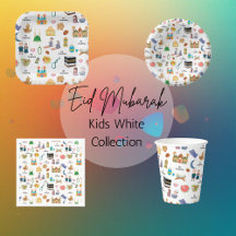 Eid Mubarak Kids White – Cups, Plates & Napkins