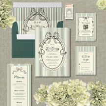 Vintage Hand Drawn Swan Green Stripes Wedding