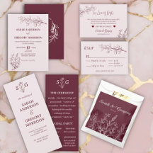 Simple Boho Floral Ruby Wine Wedding Suite