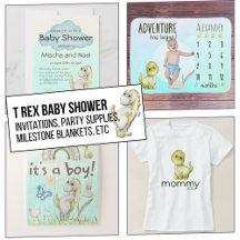 Boys Cute Watercolor Dinosaur T Rex Baby Shower