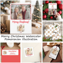 Merry Christmas Watercolor Pomeranian Illustration
