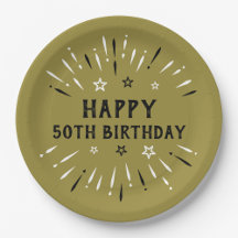 Happy 50th Birthday Fireworks Gold Black White