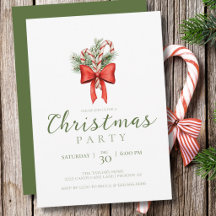 vintage Candy Cane Christmas Holiday party Invites