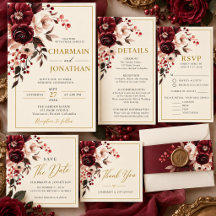 Burgundy Floral Wedding Stationery