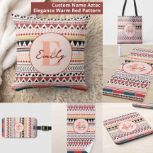 Custom Name Aztec Elegance Warm Red Ethnic Pattern
