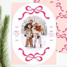 Modern Pink Festive Retro Christmas Holiday Bows