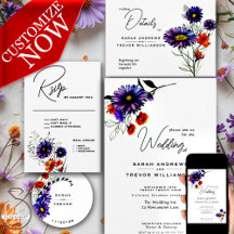 Watercolor Vibrant Orange and Purple Wildflowers