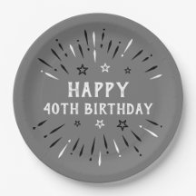 Happy 40th Birthday Fireworks Gray Black White