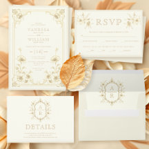 Sepia and vintage ivory crest monogram wedding
