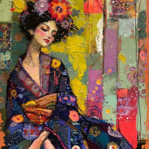 Blissful Woman in Kimono Poster design