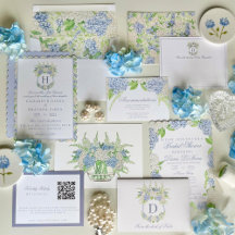 Watercolor Floral Blue and White Hydrangea Crest 