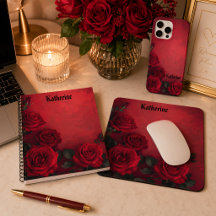 Elegant Gothic Red Roses Name Tech Accessories