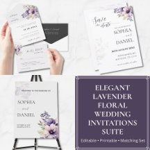 Elegant Lavender Floral Wedding Invitation