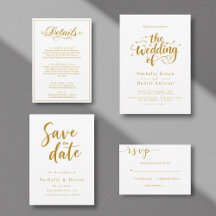 Elegant Script White And Gold Classy Wedding