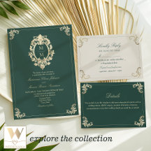 Emerald Green Baroque Wedding Invitation Suite
