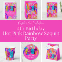 4th Birthday Hot Pink Rainbow Sequin Collection