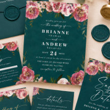 Blooming Chic Deep Teal Green Floral Wedding Suite