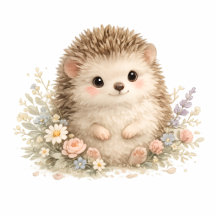 Watercolor Hedgehog Garden Illustration
