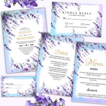 Lavenders And Blue Watercolor Invitation Suite
