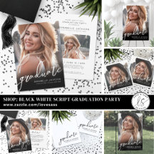 Black White Script Photo Graduation Party