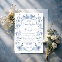 Dusty blue vintage ribbon floral greenery wedding